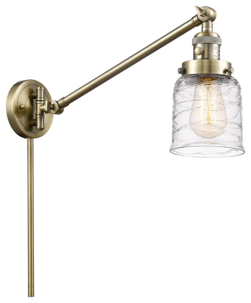 Bell Swing Arm With Switch, Antique Brass, Deco Swirl, Deco Swirl