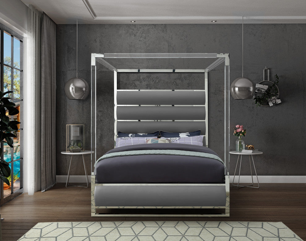 Encore Faux Leather Bed, Gray, Queen