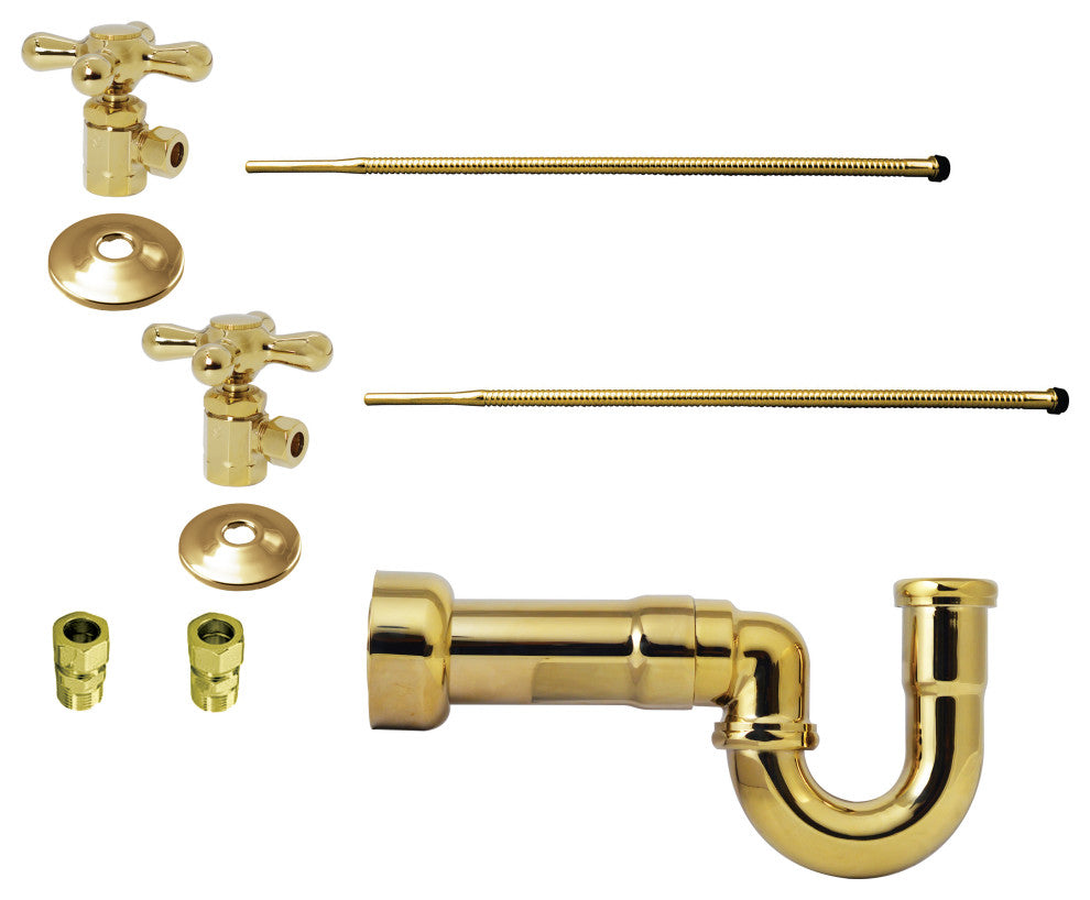 La-Style Pedestal Lavatory Kit - Cross Handles In Polished Brass, Polished Brass
