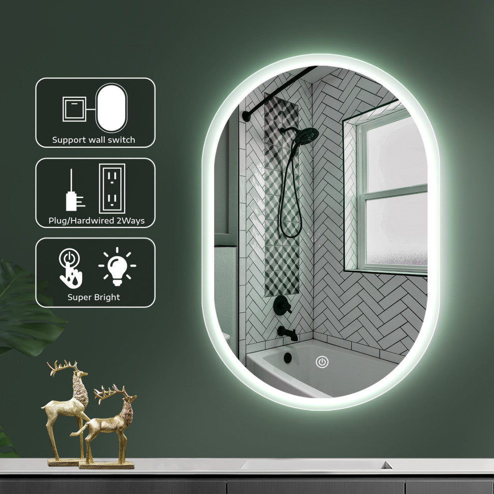Oval Frameless Dimmable Wall Mounted LED Bathroom Vanity Mirror