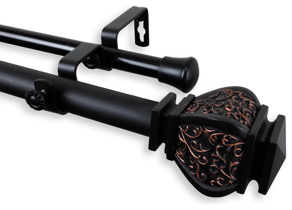 Margot 1" Double Curtain Rod 28-48", Black