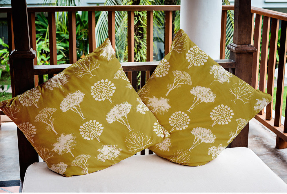 18" x 18" Field of Trees Indoor/Outdoor Polyester Throw Pillow, Muted Gold