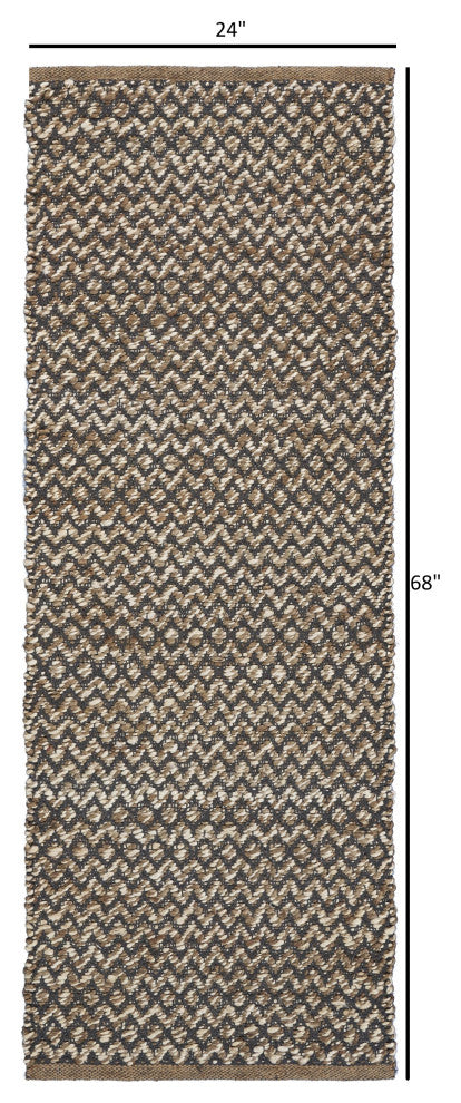 6'' Natural and Gray Chevron Hand Woven Jute Runner Rug