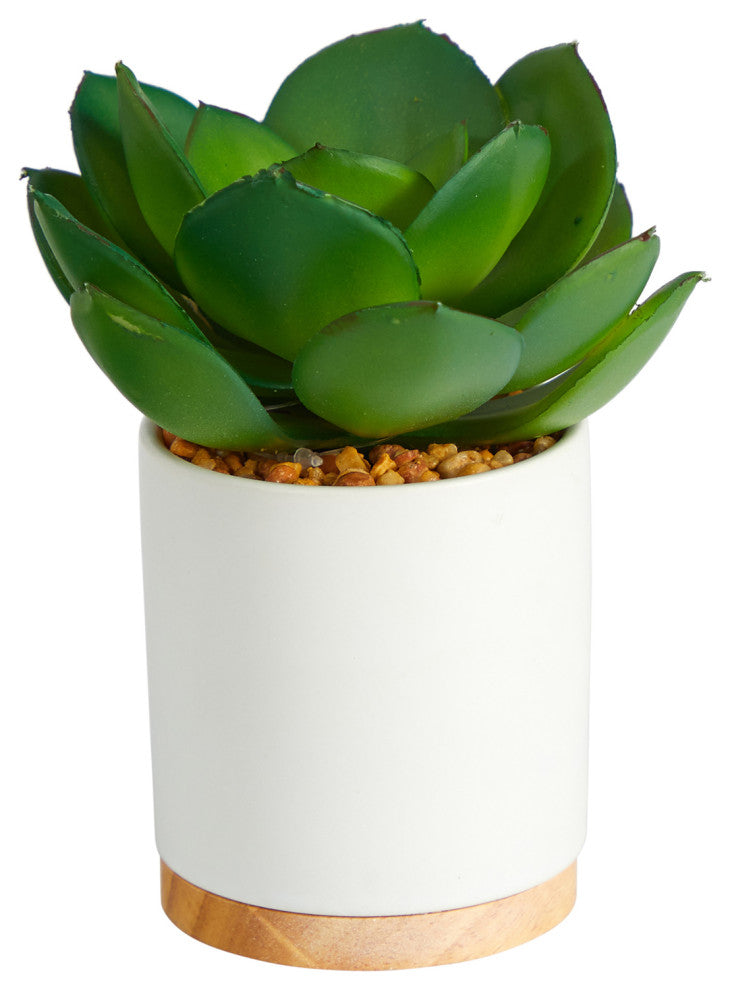 6" Succulent Artificial Plant, White Ceramic Planter