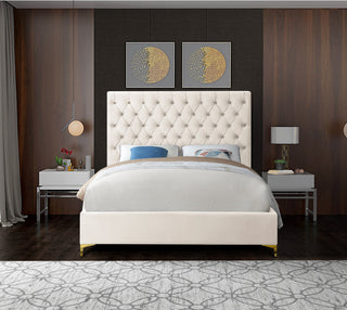 Cruz Velvet Upholstered Bed, Cream, Full