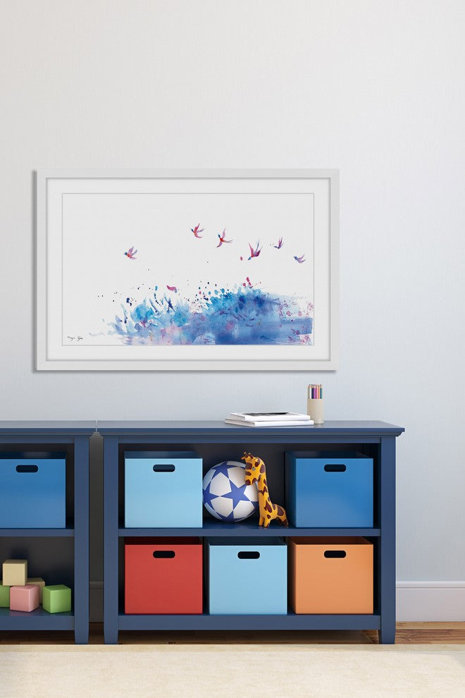 Marmont Hill, "Birds Flying Over Sea" by Maya Gur Framed Painting Print, 30x20