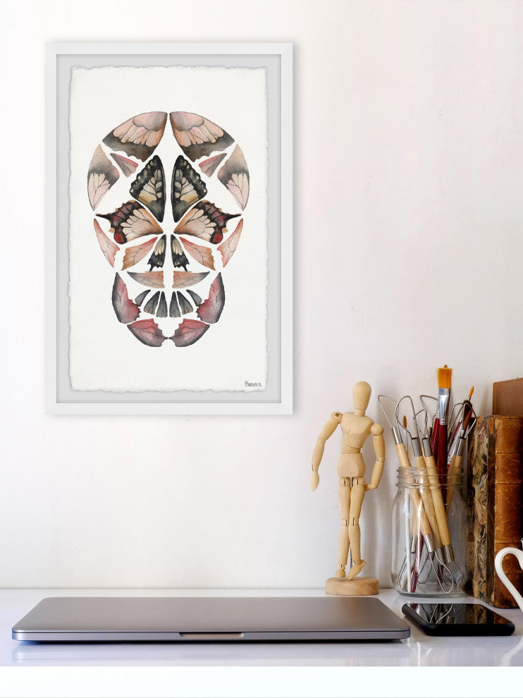 "Kaleidoscope Butterfly Skull" Framed Painting Print, 30"x45"