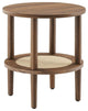 Modway Torus Round Wood Side Table with Lower Rattan Shelf in Walnut