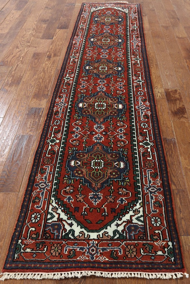 Oriental Collection 3'x12' Runner Heriz Serapi Red Hand Knotted Wool Rug H9205