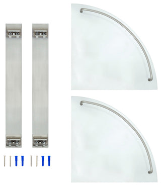 MODONA's 9.5" Double Glass Corner Shelf With Rail, Satin Nickel