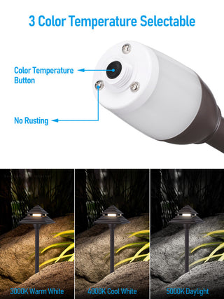 6 Pack 3CCT LED Pathway Lights, Low Voltage Landscape Lights, IP65, Aluminum
