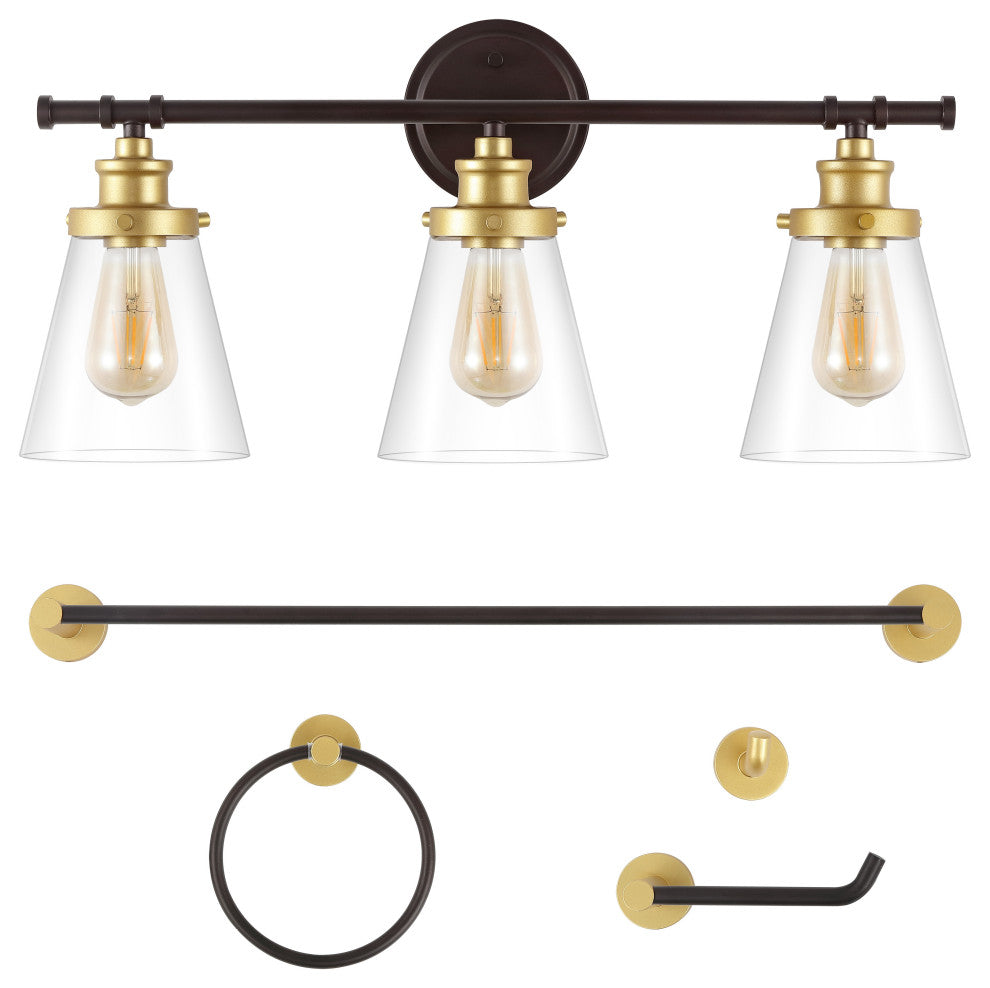 3-Light Traditional Vanity Light, Bathroom Hardware Accessory Set, 5-Piece