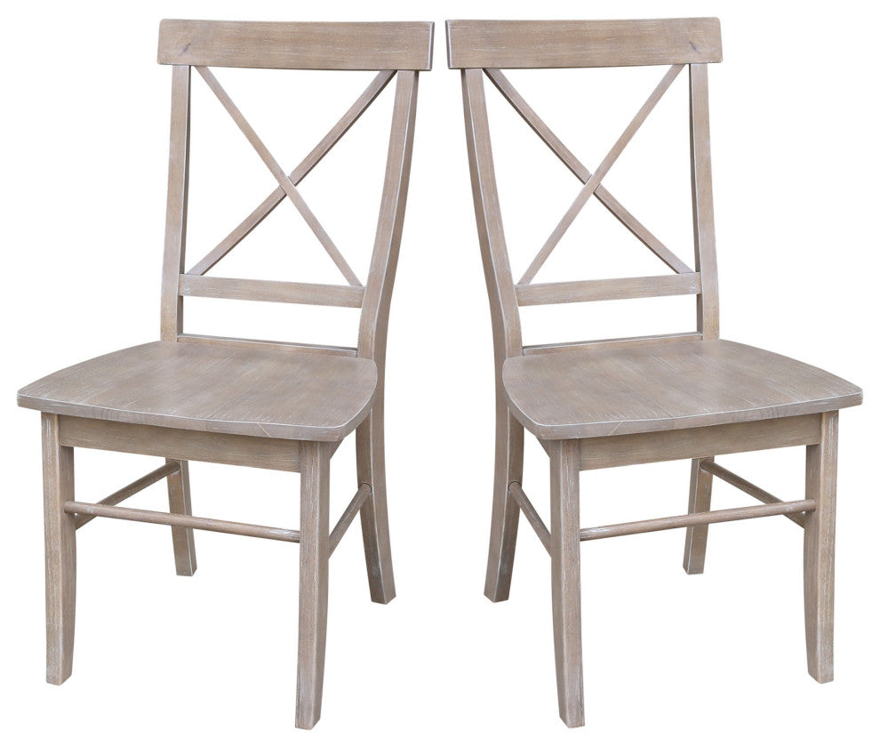 Set of Two X-Back Chairs, Washed Gray Taupe