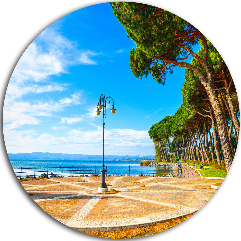 Esplanade And Pine Trees In Bolsena, Landscape Round Wall Art, 11"