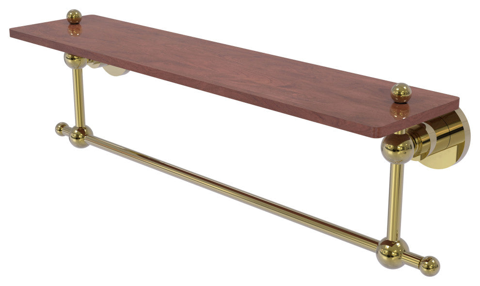 Astor Place 22" Solid Wood Shelf with Towel Bar, Unlacquered Brass
