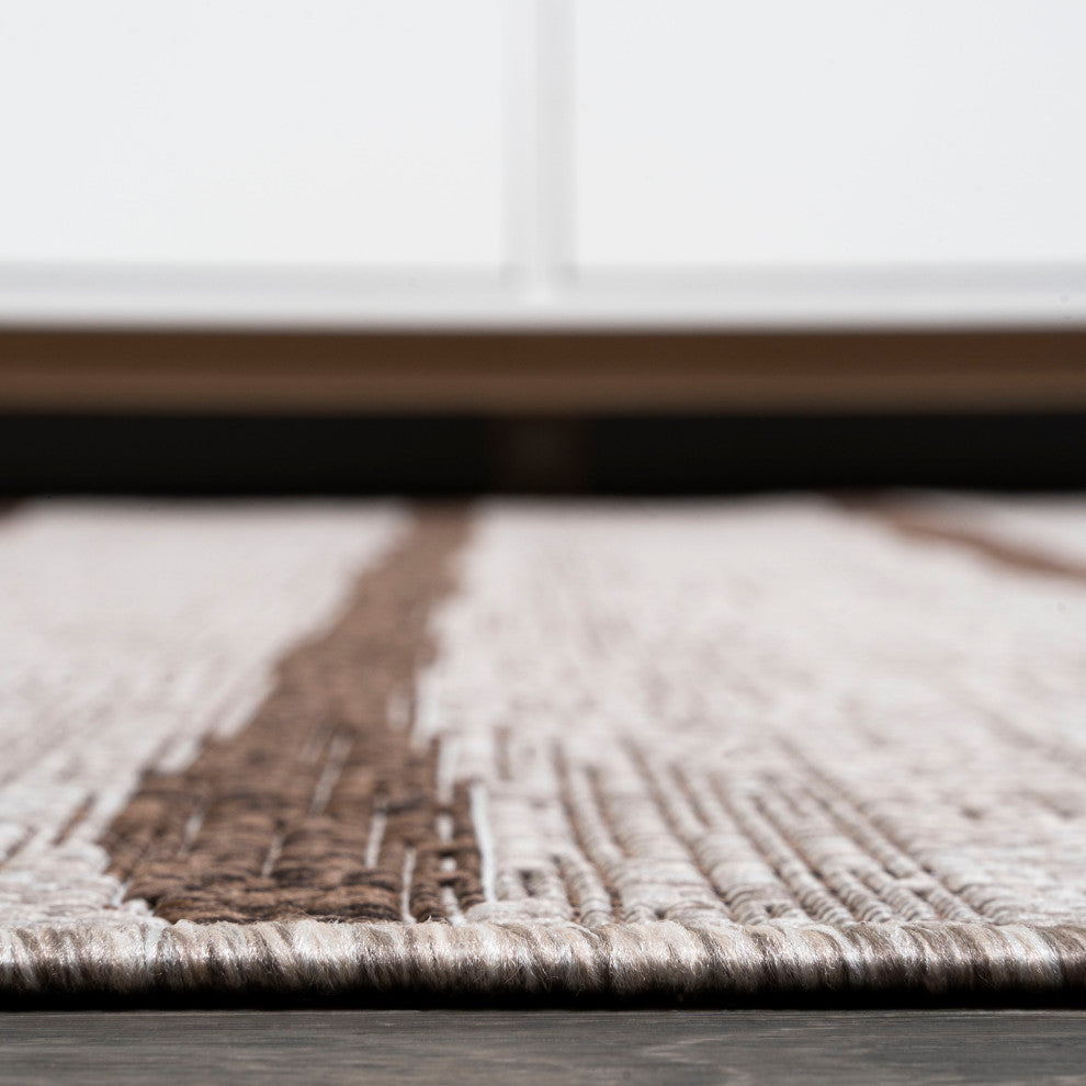 Colonia Berber Stripe Indoor/Outdoor Rug, Beige/Brown, 2x10