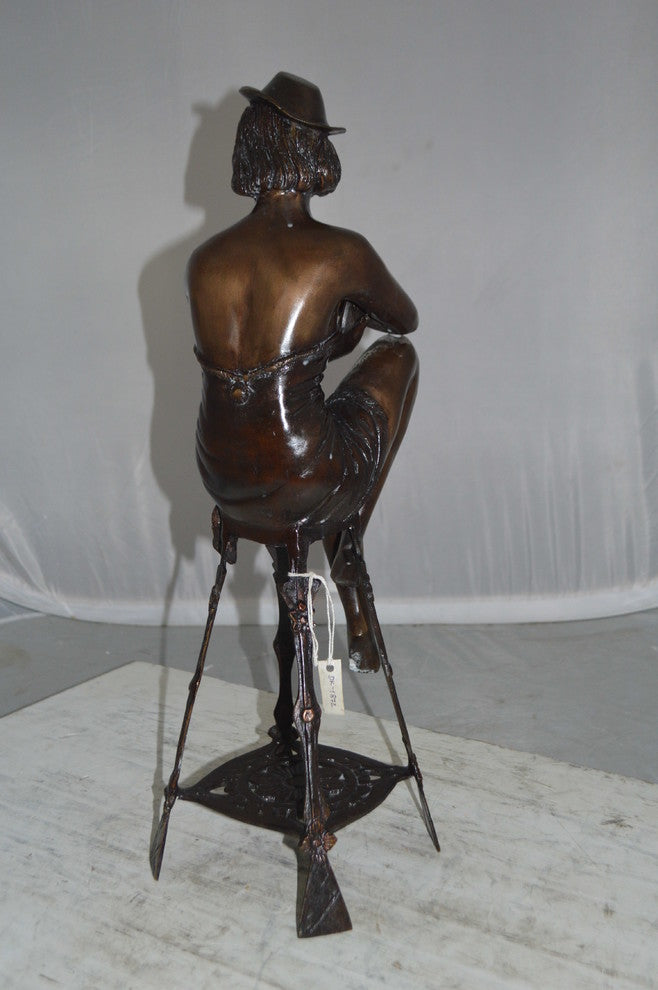 Lady W Champagne Glass Bronze Statue - Size: 8"L x 6"W x 22"H.