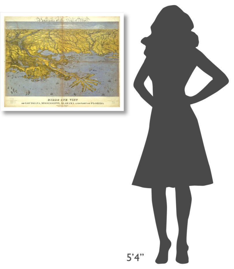 "Louisiana, Mississippi, Alabama and Part of Florida, 1861" Paper Art, 32"x26"