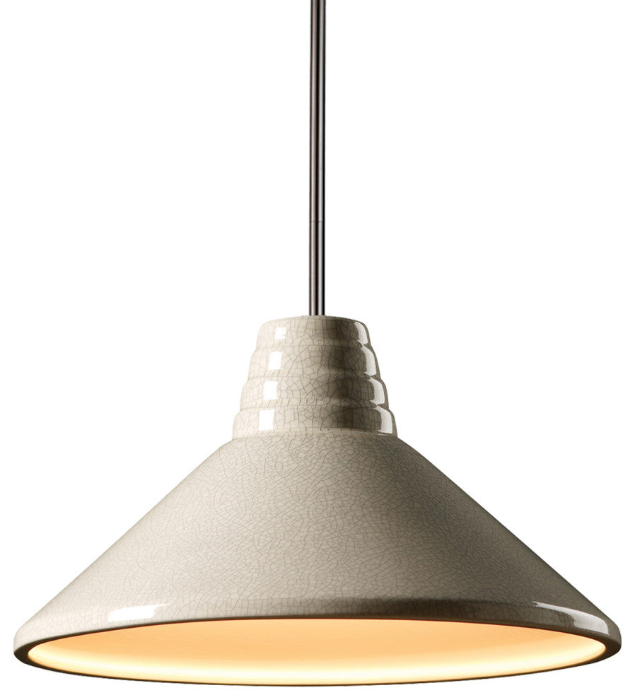 Radiance Ziggurat Pendant, White Crackle, Brushed Nickel, Rigid Stem, E26