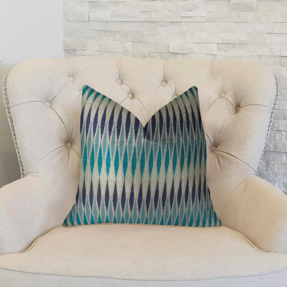 Wavering Blues Navy Blue and White Handmade Luxury Pillow, 20"x20"