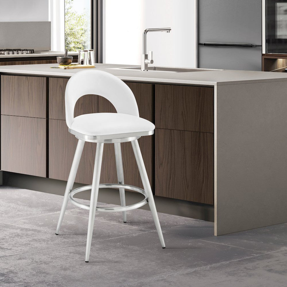 Charlotte Swivel Counter or Bar Stool in Faux Leather and Metal