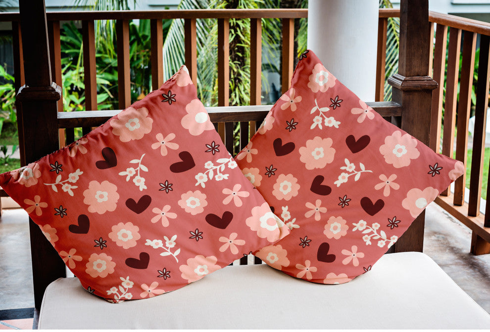 Flowery Love Valentines Indoor/Outdoor Throw Pillow, Pink, 18x18"