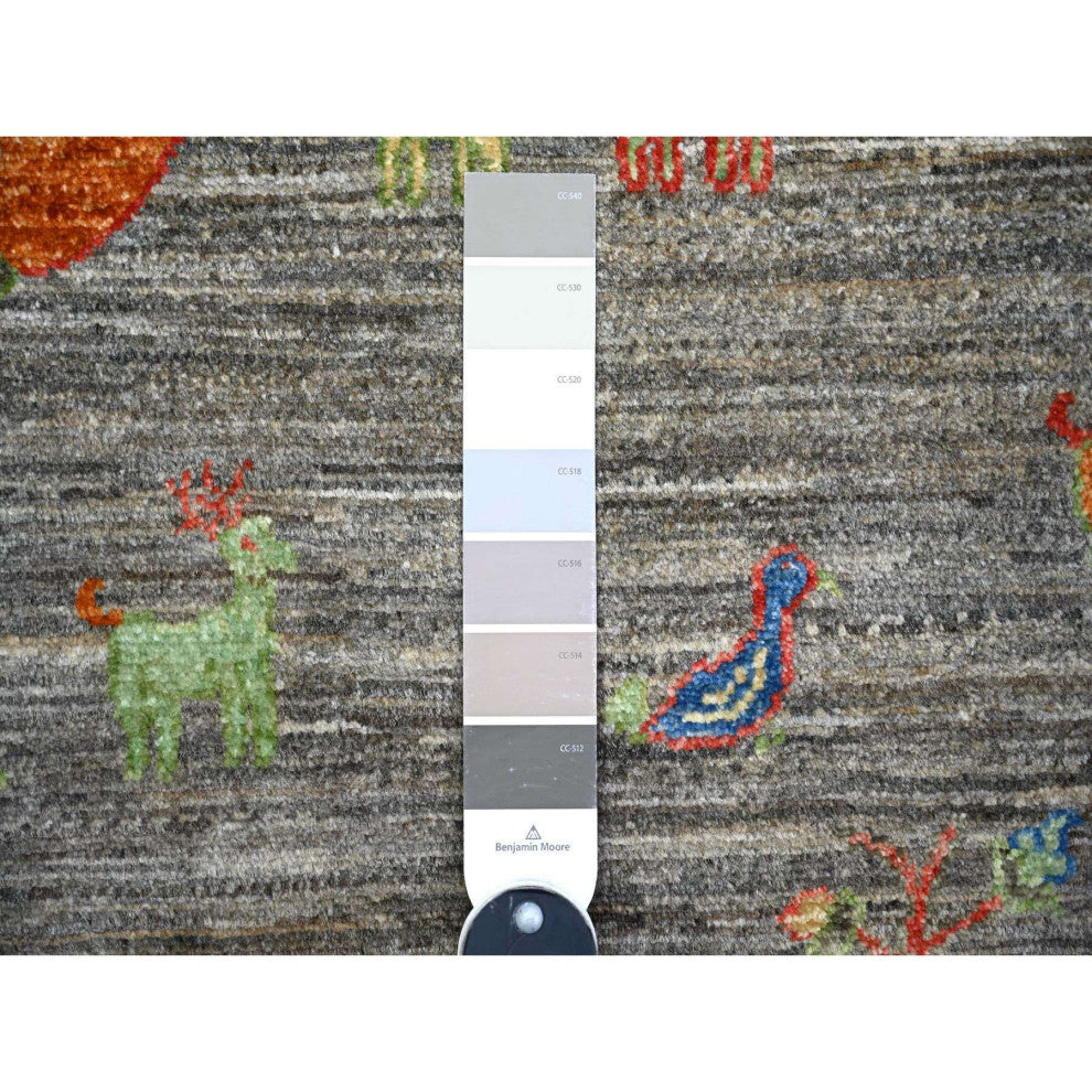 Wolf Gray Folk Art Willow Cypress Tree Design Wool Hand Knotted Rug 7'11"x9'5"