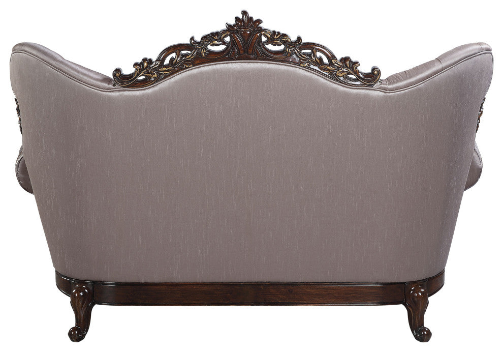 ACME Benbek Loveseat With 3 Pillows, Fabric and Antique Oak Finish