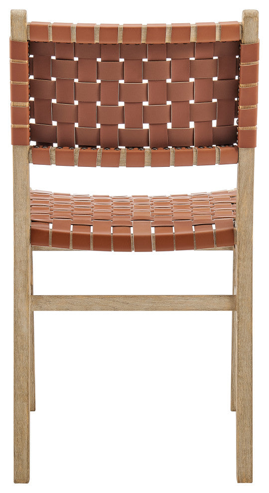 Marco Faux Leather Dining Side Chair Drift Wood Frame, Ochre Brown
