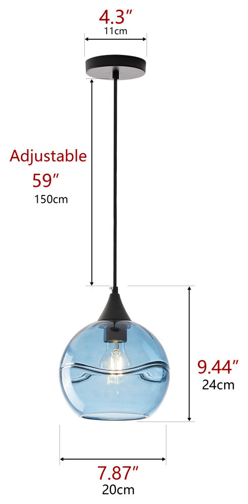 Modern Blue Rippled Glass Pendant Lighting Fixture for Kitchen Island