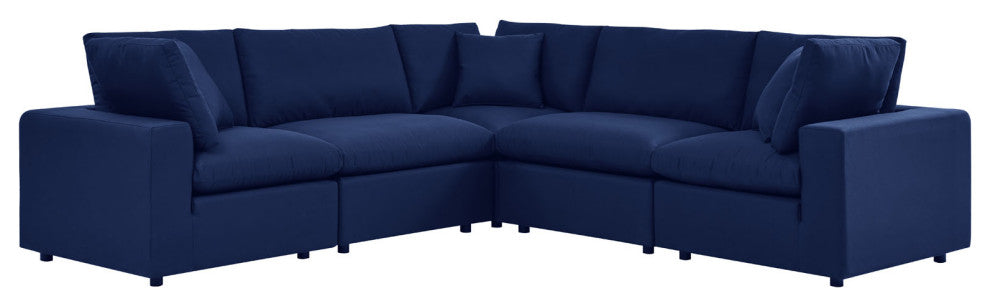 Modular Sectional Deep Sofa Chair Set, Sunbrella, Blue Navy, Outdoor Patio