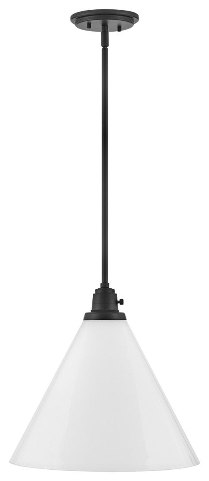 Hinkley Arti 14.5" Medium Pendant Light, Black + Cased Opal Glass