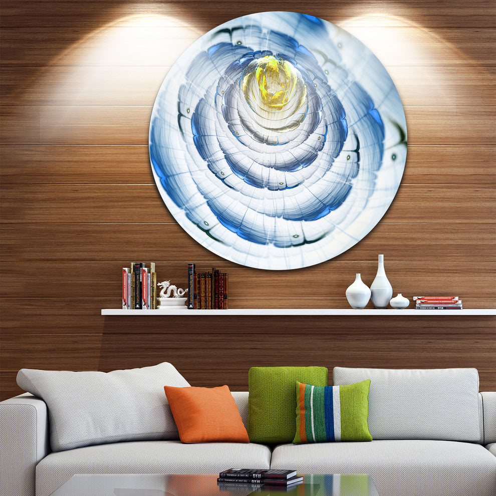Perfect Fractal Flower In Light Blue, Floral Disc Metal Artwork, 11"