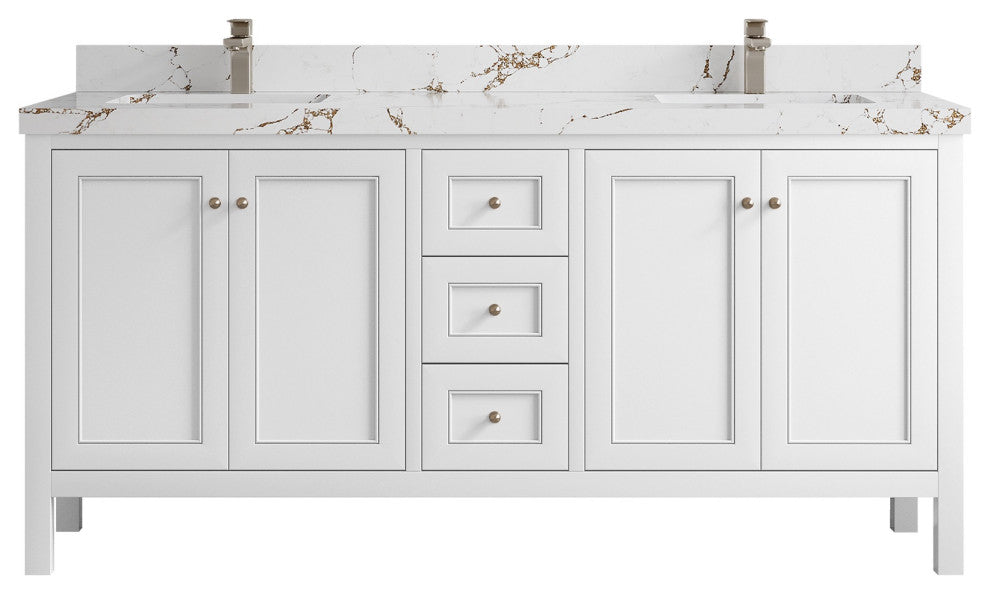 Nashville 72" Double Sink Bath Vanity, White 2" Viola Brown