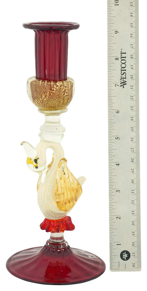 GlassOfVenice Murano Glass White Swan Candle Holder