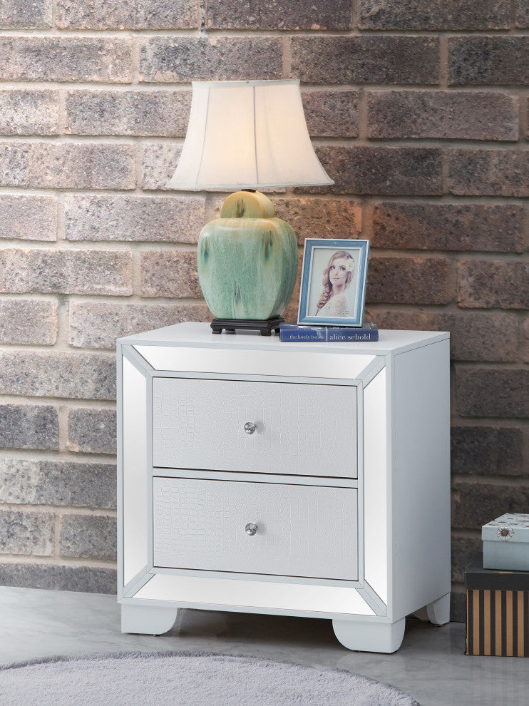 Hollywood Hills 2 Drawer White Nightstand (28 in. H x 28 in. W x 17 in. D)