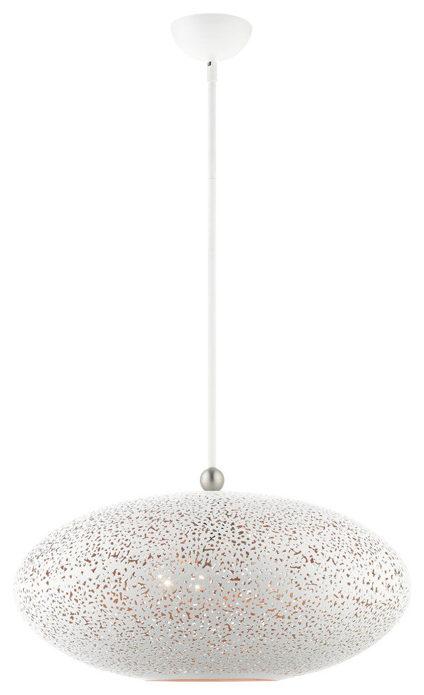 Livex Lighting Charlton 3 Light White, Brushed Nickel Accents XL Pendant