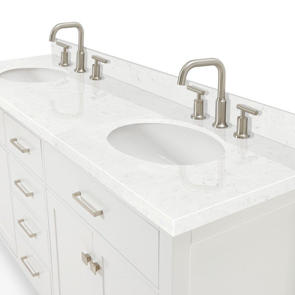 Ariel Bristol 72" Double Oval Sink Bathroom Vanity, Carrara Quartz