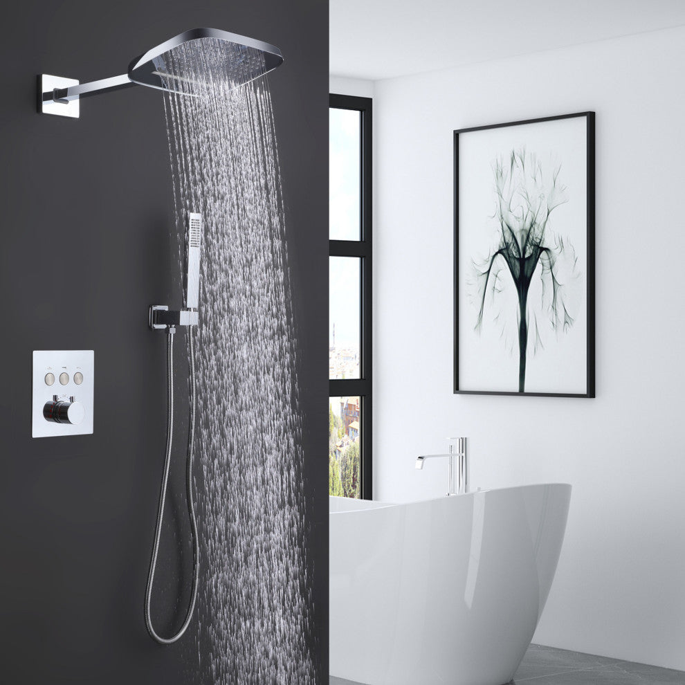 Thermostatic Rain Shower System with Hand Shower-Includes Rough-in Valve, Chrome