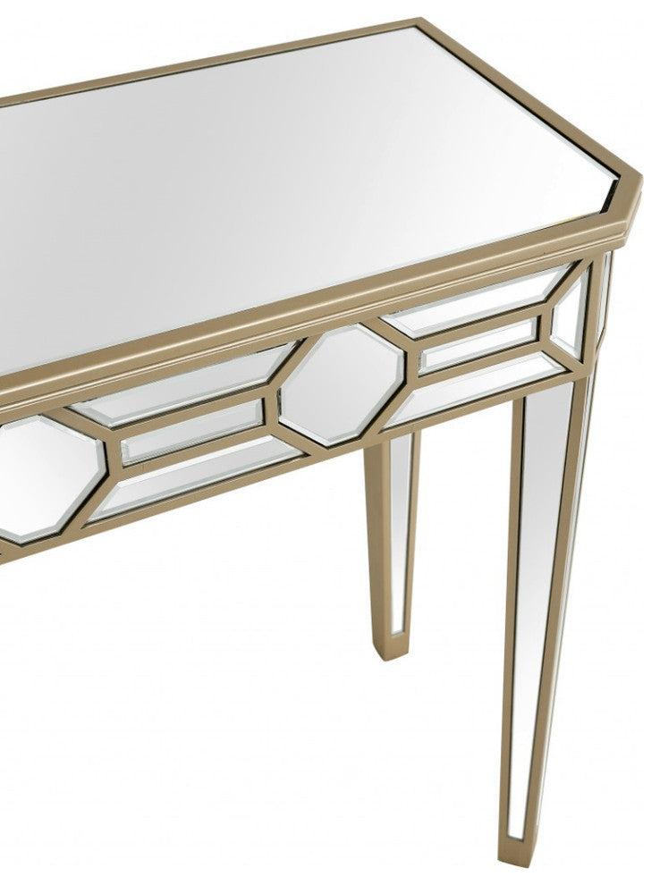 Gold Trimmed Mirrored Console Table