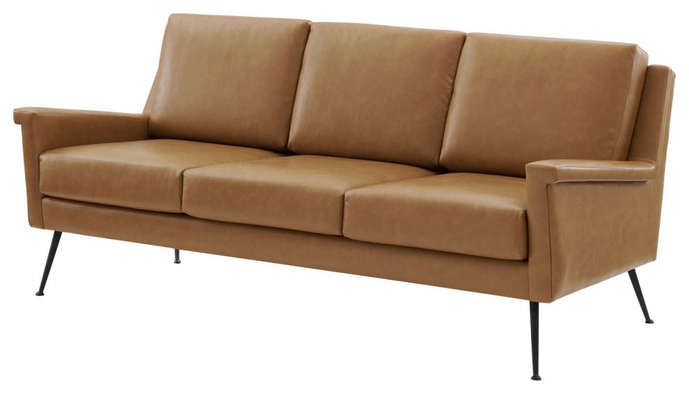 Sofa, Faux Vegan Leather, Black Tan, Modern, Living Lounge Hotel Hospitality