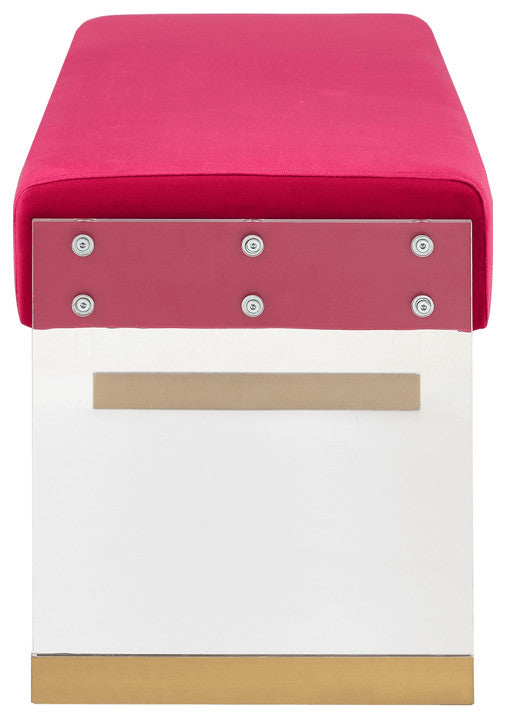 42" Fuchsia And Clear Upholstered Velvet Bench