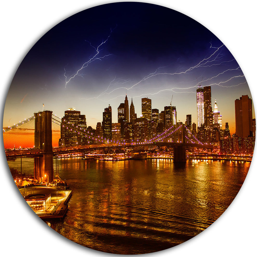 Manhattan Sunset On East River, Cityscape Photo Round Wall Art, 23"