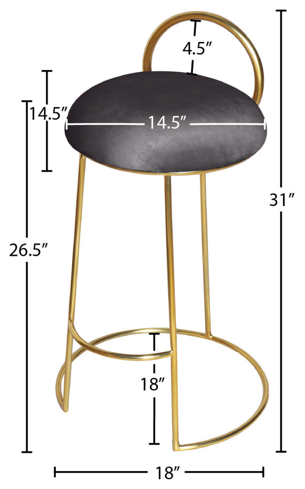 Ring Velvet Upholstered Counter Height Stool with Durable Iron Frame, Gray, Gold Finish