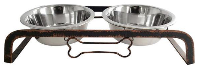 Elevated Rustic Bone Dog Feeder with 2 Stainless Steel Dog Bowls, 64 Ounce