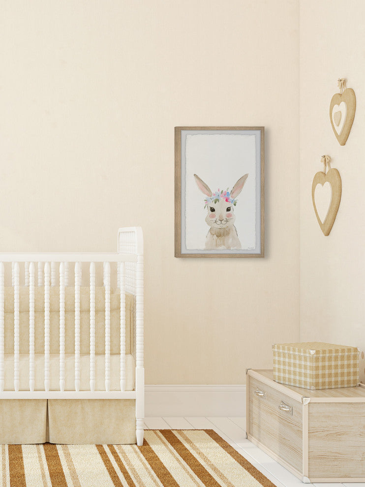 "Bunny Flower Crown" Framed Painting Print, 16x24