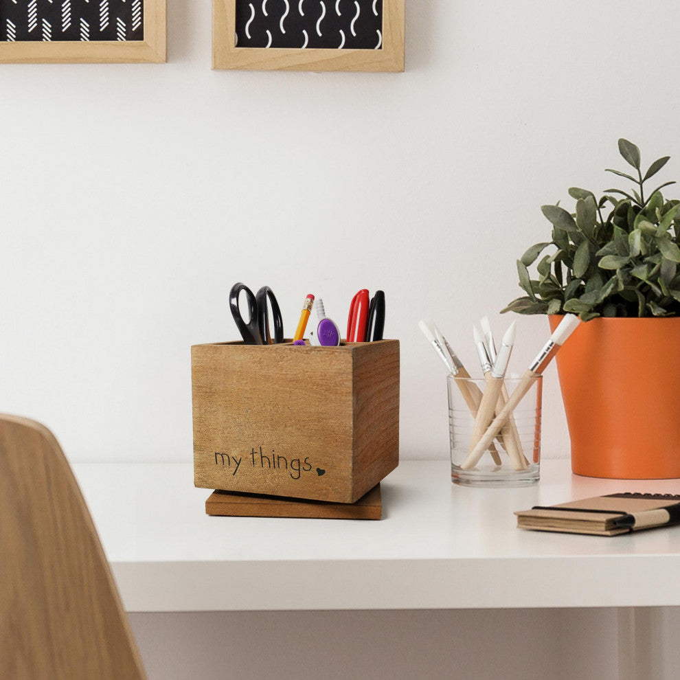 Addie Joy My Things 3-Opening Rotating Desk Organizer - Wood Wash