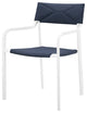 Side Dining Chair Armchair, Aluminum, Metal, White Blue Navy, Modern, Outdoor