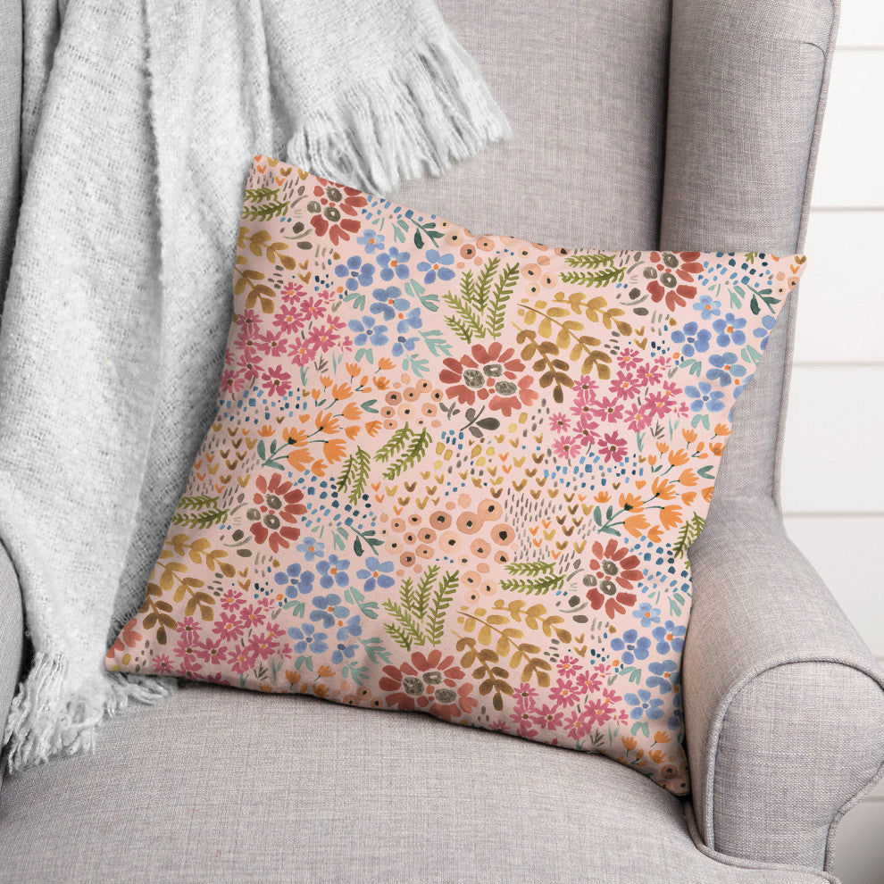Wild Flower Floral on Pink 18x18 Spun Poly Pillow