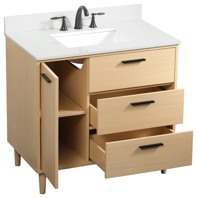 Home Living Modern Natural Oak-Light Bathroom Vanity, Maple, 36"